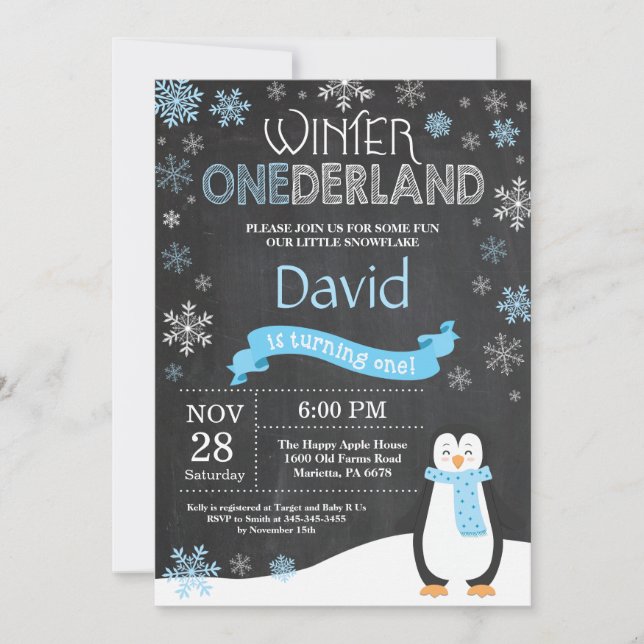 Winter Onederland 1st Birthday Invitation (Front)