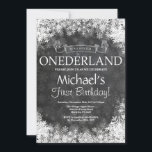 Winter Onederland 1st Birthday Invitation<br><div class="desc">Winter Onederland 1st Birthday Invitation. White Snowflake. First Birthday. Boy or Girl 1st Bday Invite. Chalkboard Background. Black and White. For further customisation,  please click the "Customise it" button and use our design tool to modify this template.</div>