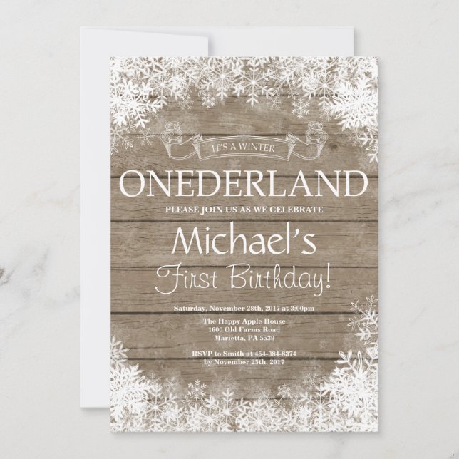 Winter Onederland 1st Birthday Invitation (Front)