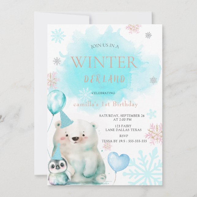 Winter Onederland 1st Birthday Invitation (Front)