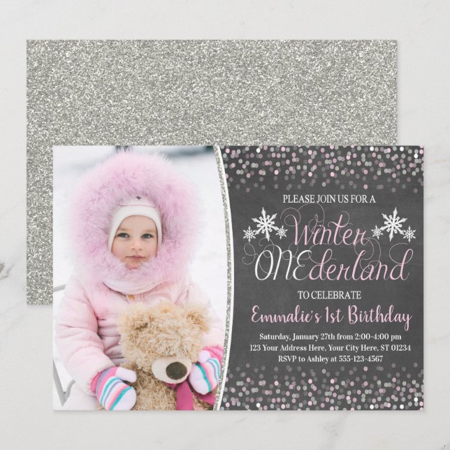 Winter ONEderland 1st Birthday Invitation (Front/Back)