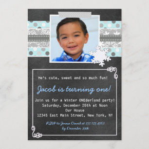 Winter ONEderland 1st birthday invitation Blue