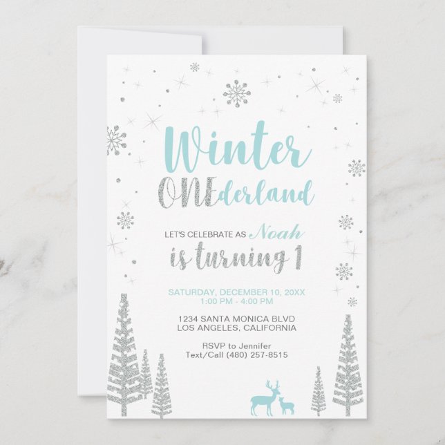 Winter Onederland 1st Birthday Invitation - Boy (Front)