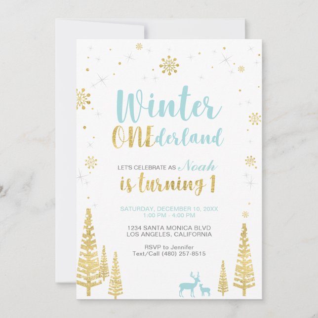 Winter Onederland 1st Birthday Invitation - Boy (Front)