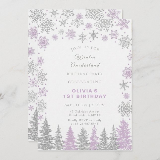 Winter ONEderland 1st Birthday Invitation Editable (Front/Back)