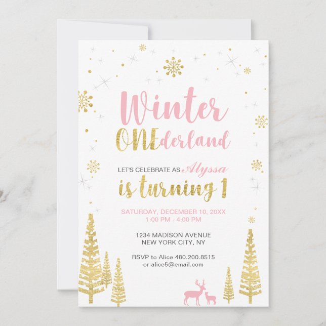 Winter Onederland 1st Birthday Invitation - Girl (Front)