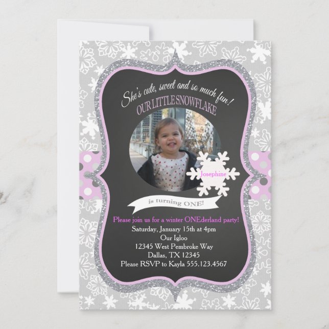 Winter ONEderland 1st Birthday Invitation Girl (Front)