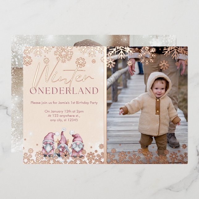 Winter ONEderland 1st birthday invitations girl (Front/Back)