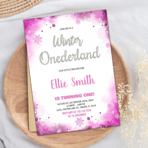 winter onederland 1st birthday invitations Pink