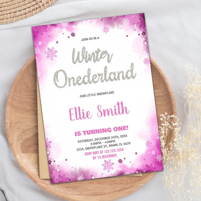 winter onederland 1st birthday invitations Pink (winter onederland 1st birthday invitations Pink)
