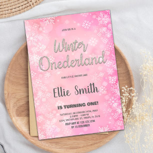 winter onederland 1st birthday invitations Pink