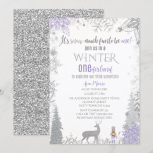 Winter Onederland 1st Birthday Lavender Snowflake Invitation