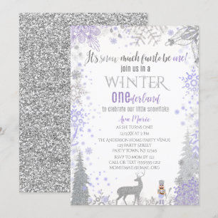 Winter Onederland 1st Birthday Lavender Snowflake  Invitation