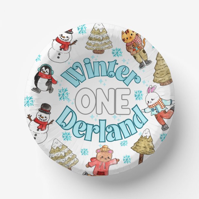 Winter onederland 1st birthday  paper plate (Front)