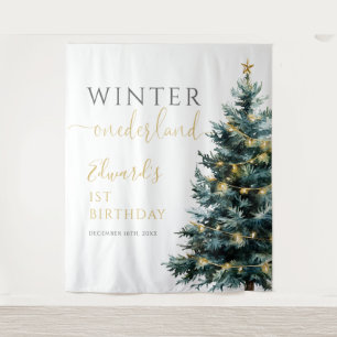 Winter Onederland 1st Birthday Party Backdrop Tapestry