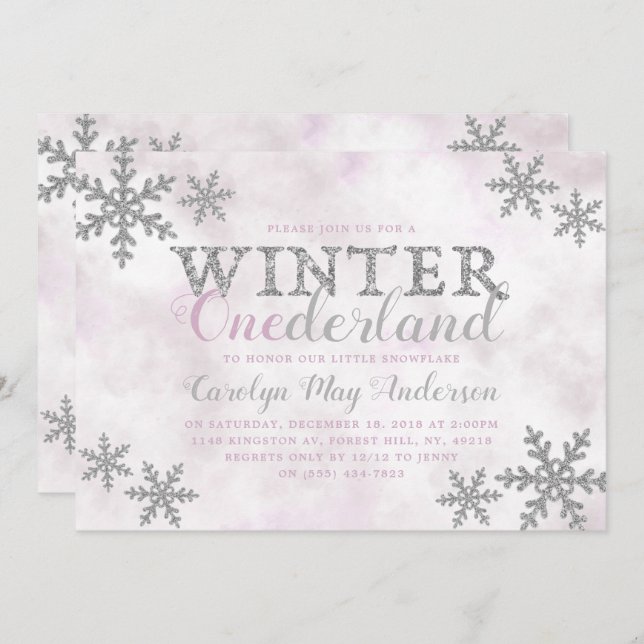 Winter ONEderland 1st Birthday Party Invitation (Front/Back)
