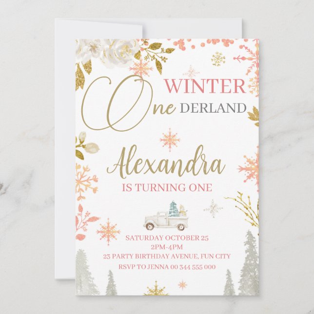 Winter Onederland 1st Birthday Party Invitation (Front)