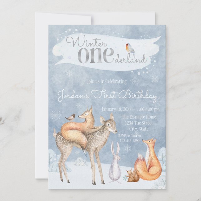 Winter ONEderland 1st Birthday Party Invitation (Front)