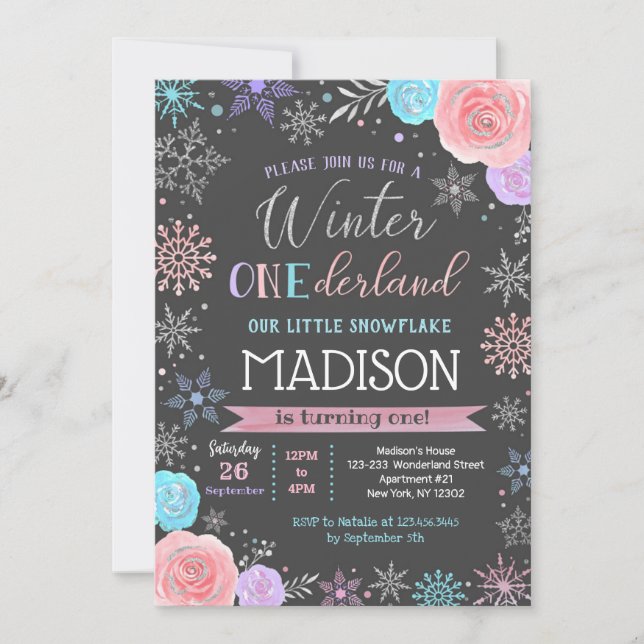 Winter ONEderland 1st Birthday Party Invitations (Front)