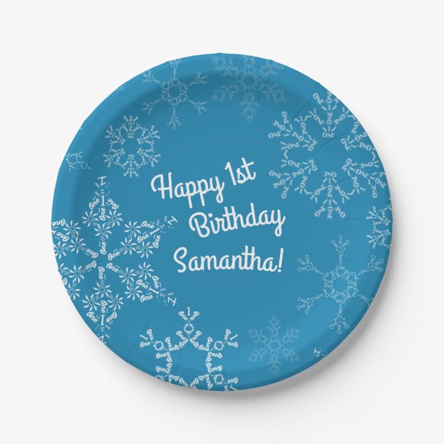Winter Onederland 1st Birthday Party Kids Winter Paper Plate (Front)