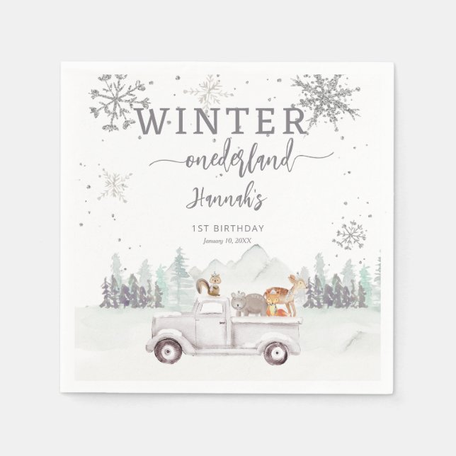 Winter Onederland 1st Birthday Party Napkin (Front)