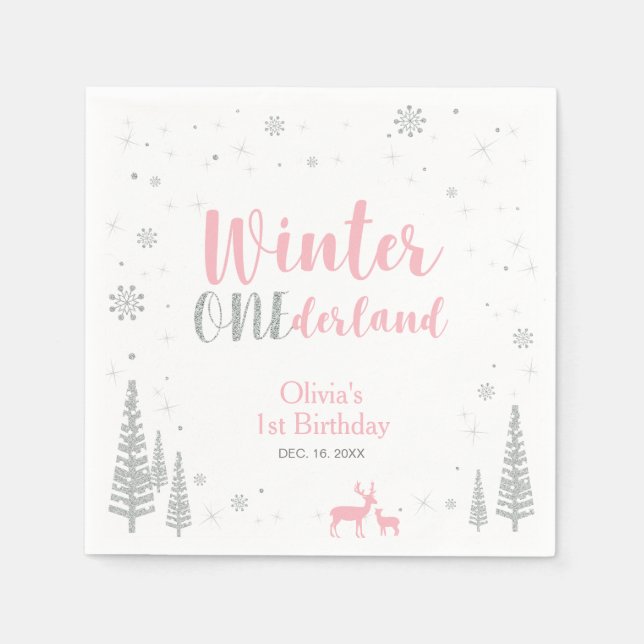 Winter Onederland 1st Birthday Party Paper Napkin (Front)