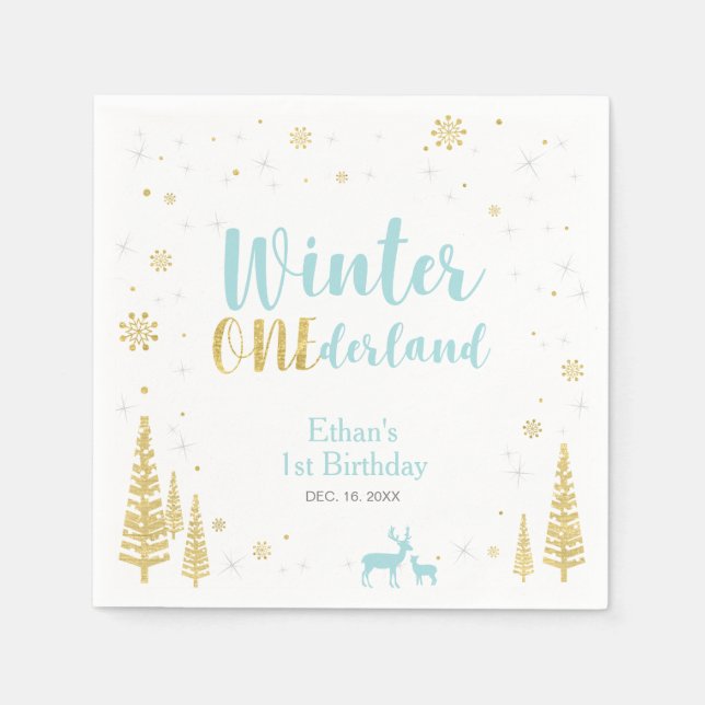 Winter Onederland 1st Birthday Party Paper Napkin (Front)
