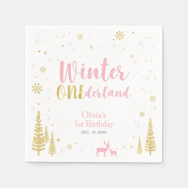 Winter Onederland 1st Birthday Party Paper Napkin (Front)