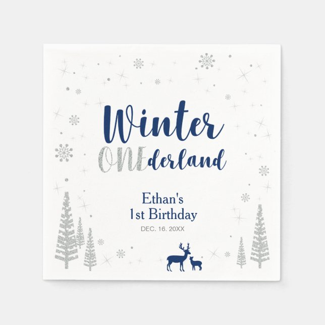 Winter Onederland 1st Birthday Party Paper Napkin (Front)
