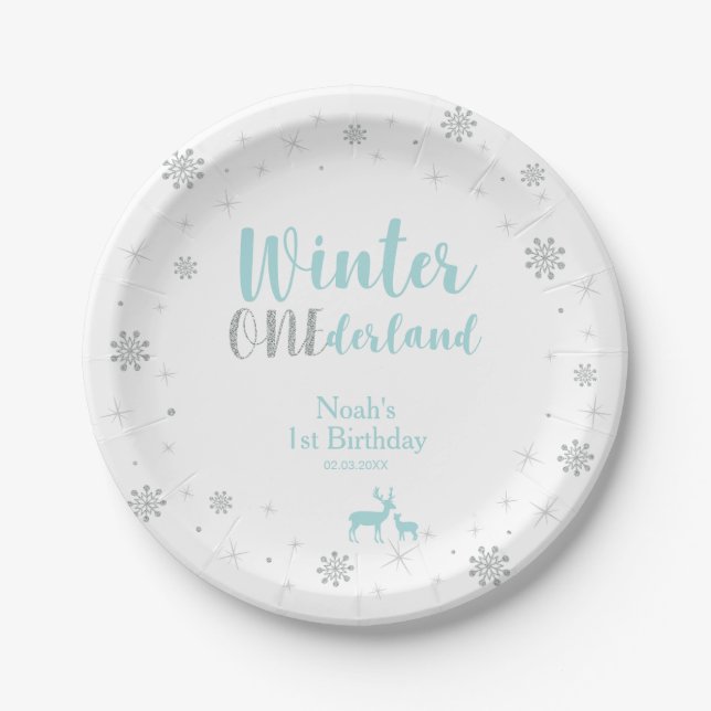 Winter Onederland 1st Birthday Party Paper Plates (Front)