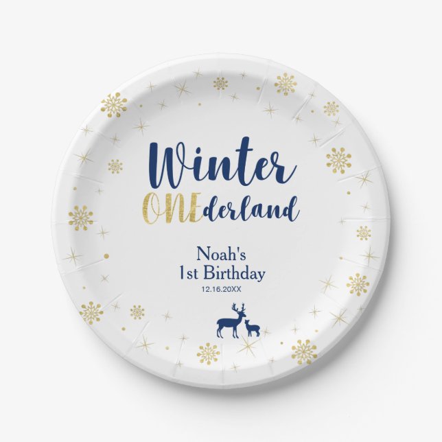 Winter Onederland 1st Birthday Party Paper Plates (Front)
