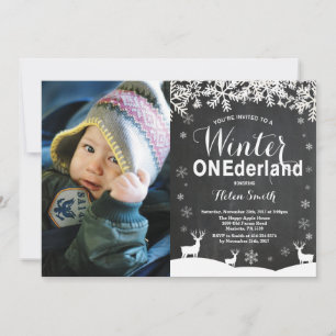 Winter Onederland 1st Birthday Photo Invitation