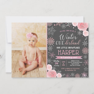 Winter ONEderland 1st Birthday Photo Invitations