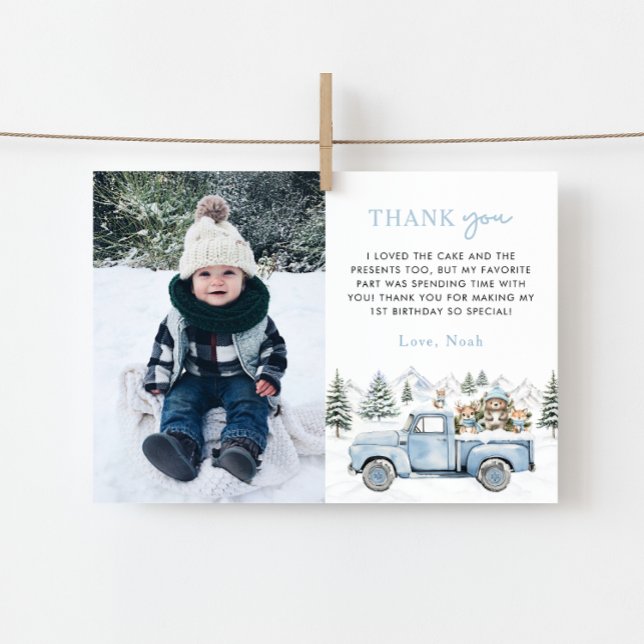 Winter Onederland 1st Birthday Photo Thank You Card (Creator Uploaded)