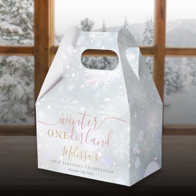 Winter Onederland 1st Birthday Pink And Gold Favour Box (Winter Onederland 1st Birthday Pink And Gold Favor Boxes)