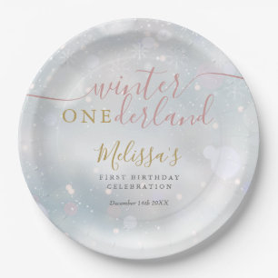 Winter Onederland 1st Birthday Pink And Gold Paper Plate