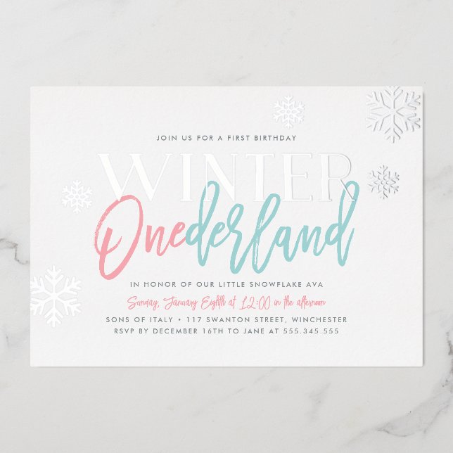 Winter ONEderland 1st Birthday Pink Blue Silver (Front)