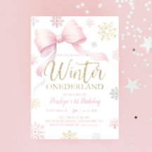 Winter Onederland 1st Birthday Pink Bow Snowflake