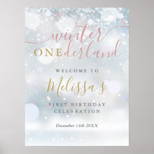 Winter Onederland 1st Birthday Pink Gold Welcome Poster