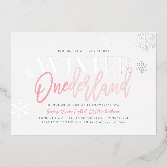 Winter ONEderland 1st Birthday Pink Silver (Front)