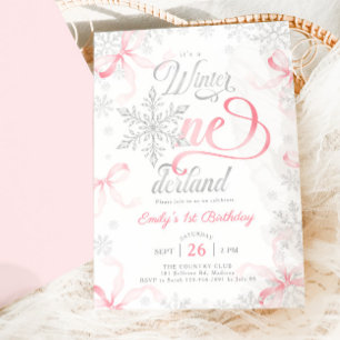 Winter ONEderland 1st Birthday Pink Silver Invitation