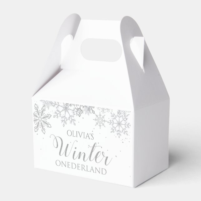 Winter ONEderland 1st Birthday Silver Snowflake Favour Box (Front Side)