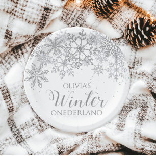 Winter Onederland 1st Birthday Silver snowflakes Paper Plate