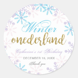 Winter Onederland 1st Birthday Snowflakes Cute Classic Round Sticker