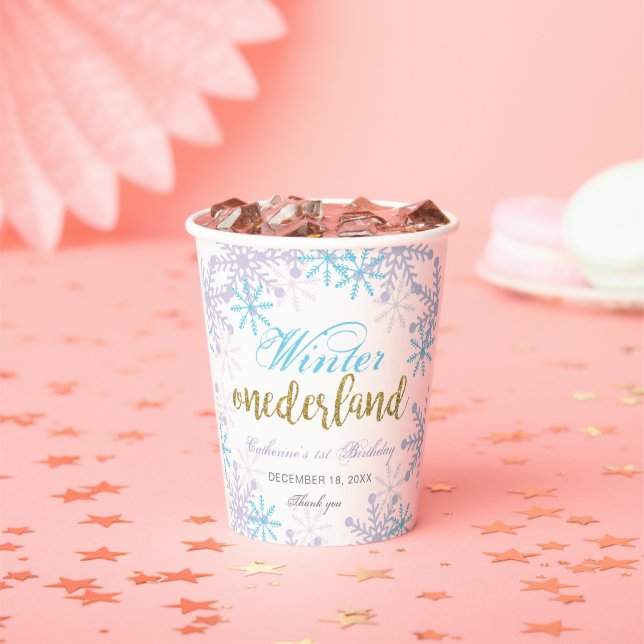 Winter Onederland 1st Birthday Snowflakes Cute Paper Cups (Insitu)