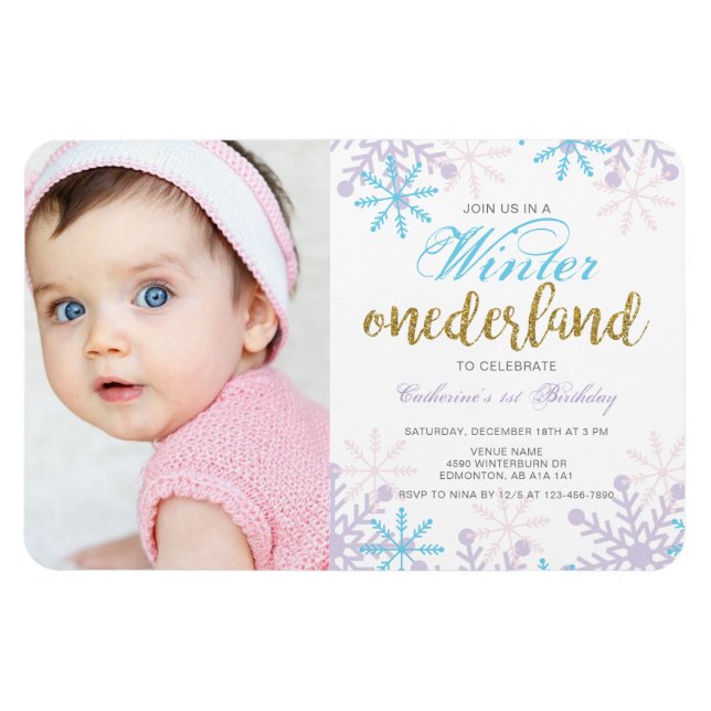 Winter Onederland 1st Birthday w/ Photo Snow Magnet (Horizontal)