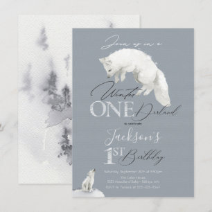 winter onederland 1st birthday white artic fox invitation