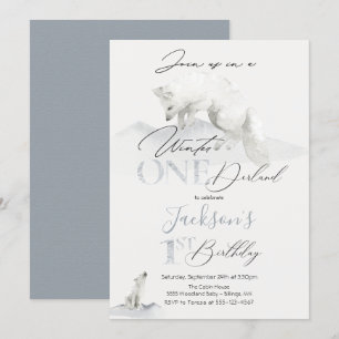 winter onederland 1st birthday white artic fox invitation