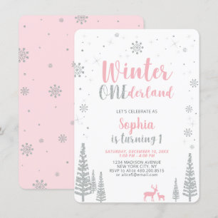 Winter Onederland 1st, First Birthday, Girl Invitation
