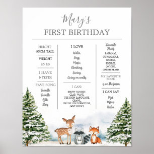Winter Onederland Animal 1st Birthday Milestone Poster